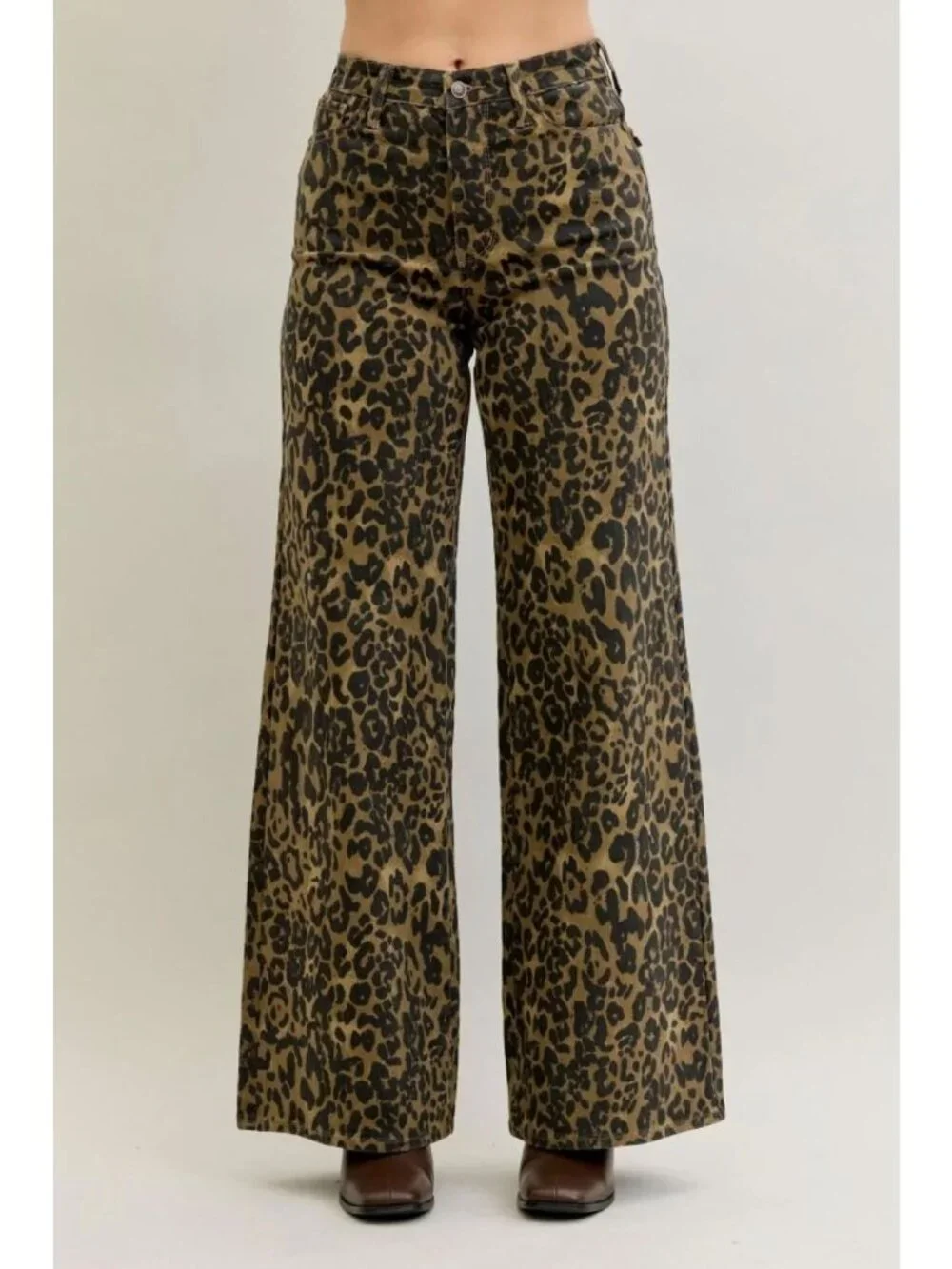 Judy Blue Womens Retro Wide Leg Leopard High Waist Jeans Size 16W Brown AN NWOT - Picture 2 of 12